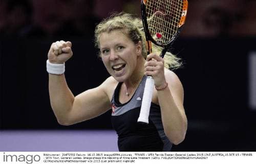 TENNIS - WTA Tennis Damen Generali Ladies 2015 LINZ,AUSTRIA,16.OCT.15 - TENNIS - WTA Tour, Generali Ladies. Image shows the rejoicing of Anna-Lena Friedsam (GER). GEPAxpictures xMatthiasxHauer
