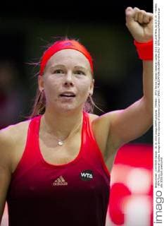 TENNIS - WTA Tennis Damen Generali Ladies 2015 LINZ,AUSTRIA,16.OCT.15 - TENNIS - WTA Tour, Generali Ladies. Image shows the rejoicing of Johanna Larsson (SWE). GEPAxpictures xMatthiasxHauer