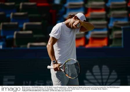 Rafael Nadal of Spain takes part in a training session for the 2015 Shanghai Rolex Masters tennis tournament in Shanghai, China, 17 October 2015. Rafael Nadal in full swing for Shanghai Rolex Masters  20151017_29790