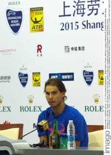 Rafael Nadal of Spain attends a press conference PK Pressekonferenz after being defeated by Jo-Wilfried Tsonga of France in their semi-final match of the men s singles during the 2015 Shanghai Rolex Masters tennis tournament in Shanghai, China, 17 October 2015. Jo-Wilfried Tsonga of France defeated Rafael Nadal of Spain 2-1 (6-4 0-6 7-5) in their semi-final match of the men s singles during the 2015 Shanghai Rolex Masters tennis tournament in Shanghai, China, 17 October 2015. Rafael Nadal attends press conference at Shanghai Rolex Masters  20151017_49366