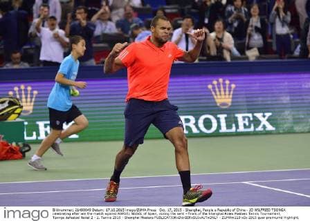 Oct. 17, 2015 - Shanghai, People s Republic of China - JO WILFRIED TSONGA celebrating after win the match against RAFAEL NADAL of Spain, during the semi - finals of the Shanghai Rolex Masters Tennis Tournament, Tsonga defeated Nadal 2 - 1. Tennis 2015 - Shanghai Masters  - ZUMAm119
