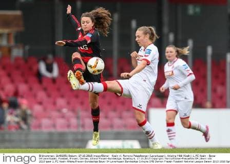Koeln vl. Ramona Petzelberger (Leverkusen), Kristina Hild (Koeln) 1. FC Koeln - Bayer 04 Leverkusen, Fussball, Frauen, Damen, Allianz Frauen-Bundesliga, Spieltag 6, 17.10.2015 Copyright: Hornx Eibner-Pressefoto EP_bhorn