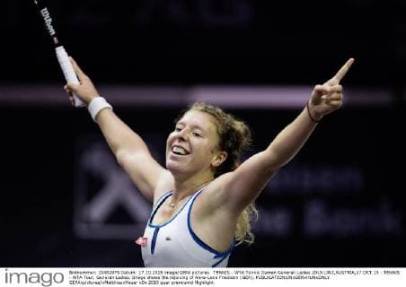 TENNIS - WTA Tennis Damen Generali Ladies 2015 LINZ,AUSTRIA,17.OCT.15 - TENNIS - WTA Tour, Generali Ladies. Image shows the rejoicing of Anna-Lena Friedsam (GER). GEPAxpictures xMatthiasxHauer