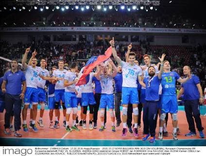 2015.10.17 SOFIA BULGARIA MEN 2015 CEV VOLLEYBALL European Championship EM Europameisterschaft ITALY VS. SLOVENIA: ANDREA GIANI celebration Gregor ROPRET Jan POKERSNIK Uros PAVLOVIC Alen PAJENK Klemen CEBULJ Jan KOZAMERNIK Jani KOVACIC  20151017LUK106