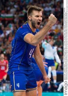 17.10.2015, Armeec Arena, Sofia Volleyball, Europameisterschaft, Halbfinale, Bulgarien vs. Frankreich Jubel Antonin Rouzier ( 4 FRA)