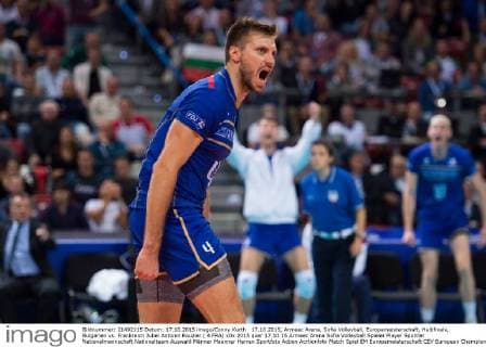 17.10.2015, Armeec Arena, Sofia Volleyball, Europameisterschaft, Halbfinale, Bulgarien vs. Frankreich Jubel Antonin Rouzier ( 4 FRA)