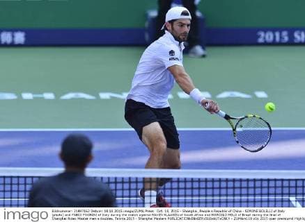Oct. 18, 2015 - Shanghai, People s Republic of China - SIMONE BOLELLI of Italy (photo) and FABIO FOGNINI of Italy during the match against RAVEN KLAASEN of South Africa and MARCELO MELO of Brazil during the final of Shanghai Rolex Master men s doubles. Tennis 2015 - Shanghai Masters  - ZUMAm119