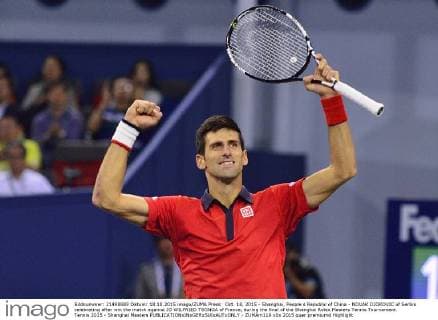 Oct. 18, 2015 - Shanghai, People s Republic of China - NOVAK DJOKOVIC of Serbia celebrating after win the match against JO WILFRIED TSONGA of France, during the final of the Shanghai Rolex Masters Tennis Tournament. Tennis 2015 - Shanghai Masters  - ZUMAm119