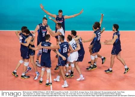 18.10.2015, Armeec Arena, Sofia Volleyball, Europameisterschaft, Spiel Platz 3 4, Bulgarien vs. Italien Jubel Italien nach Matchball Sieg