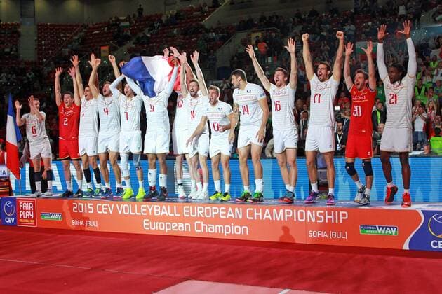 18.10.2015 SOFIA - VOLLEYBALL , ( 2015 CEV VOLLEYBALL European Championship EM Europameisterschaft - MEN FINAL , Final Game FRANCE), FINAL MATCH FRANCE. Pictured: BENJAMIN TONIUTTI , JENIA GREBENNIKOV , JONAS AGUENIER , Antonin ROUZIER , KEVIN TILLIE , ERVIN NGAPETH , KEVIN LE ROUX ,JULIEN LYNEEL ,PIERRE PUJOL ,NICOLAS LE GOFF , NICOLAS MARECHAL , FRAMCK LAFITTE ,NICOLAS ROSSARD , MORY SIDIBE - JAKUBxPIASECKI --- Newspix.pl 20151018CSJP3096