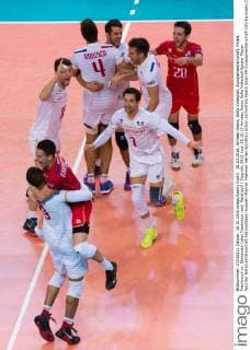 18.10.2015, Armeec Arena, Sofia Volleyball, Europameisterschaft, Finale, Frankreich vs. Slowenien Jubel Frankreich nach Matchball Sieg