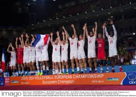 18.10.2015, Armeec Arena, Sofia Volleyball, Europameisterschaft, Siegerehrung 1. Platz Gold Goldmedaille Europameister: Frankreich