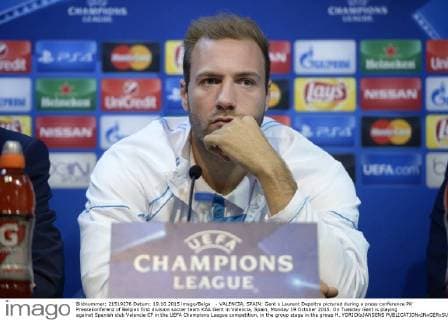 - VALENCIA, SPAIN: Gent s Laurent Depoitre pictured during a press conference PK Pressekonferenz of Belgian first division soccer team KAA Gent in Valencia, Spain, Monday 19 October 2015. On Tuesday Gent is playing against Spanish club Valencia CF in the UEFA Champions League competition, in the group stage in the group H. YORICKxJANSENS  x04724425x