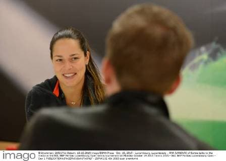 Oct. 19, 2015 - Luxembourg, Luxembourg - ANA IVANOVIC of Serbia talks to the media at the BGL BNP Paribas Luxembourg Open tennis tournament on Monday October 19 2015 Tennis 2015 - BGL BNP Paribas Luxembourg Open - Day 1 - ZUMAl132