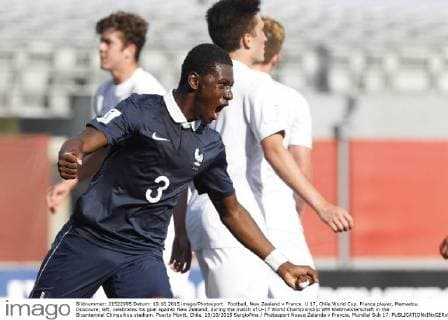 Football, New Zealand v France. U 17, Chile World Cup. France player, Mamadou Doucoure, left, celebrates his goal against New Zealand, during the match of U-17 World Championship WM Weltmeisterschaft in the Bicentennial Chinquihue stadium. Puerto Montt, Chile. 19 10 2015 SergioPina Photosport Nueva Zelanda v Francia, Mundial Sub 17. 