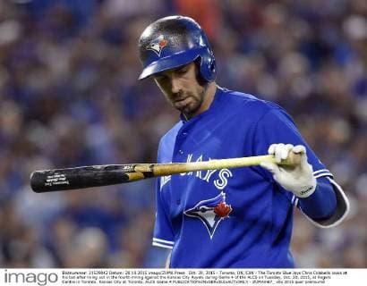 Oct. 20, 2015 - Toronto, ON, CAN - The Toronto Blue Jays Chris Colabello looks at his bat after lining out in the fourth inning against the Kansas City Royals during Game 4 of the ALCS on Tuesday, Oct. 20, 2015, at Rogers Centre in Toronto. Kansas City at Toronto, ALCS Game 4 - ZUMAm67_