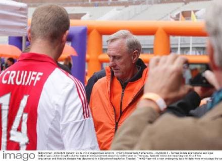 (FILE) Amsterdam,Netherlands - 23 092015 - Former Dutch international and Ajax football guru Johan Cruyff is due to make an announcement about his health later on Thursday. Spanish media are reporting that Cruyff has lung cancer and that the disease was discovered in a Barcelona hospital on Tuesday. The 68-year-old is now undergoing tests to determine what stage the cancer is at, local media reports say. Cruyff’s management have confirmed he has ‘health issues’ today. imago Paulo Amorim