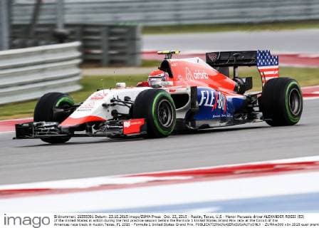 Oct. 23, 2015 - Austin, Texas, U.S - Manor Marussia driver ALEXANDER ROSSI (53) of the United States in action during the first practice session before the Formula 1 United States Grand Prix race at the Circuit of the Americas race track in Austin,Texas. F1 2015 - Formula 1 United States Grand Prix. - ZUMAw300