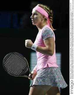 MOSCOW, RUSSIA. OCTOBER 24, 2015. Russia s Svetlana Kuznetsova reacts during her women s single final match against her compatriot Anastasia Pavlyuchenkova at the 2015 Kremlin Cup tennis tournament, at Moscow s Olympiysky Sports Complex. Kuznetsova won with 6-2 and 6-1. Mikhail Japaridze TASS  TS0107FE