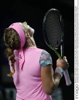 MOSCOW, RUSSIA. OCTOBER 24, 2015. Russia s Svetlana Kuznetsova reacts after winning the women s single final match against her compatriot Anastasia Pavlyuchenkova at the 2015 Kremlin Cup tennis tournament, at Moscow s Olympiysky Sports Complex. Kuznetsova won with 6-2 and 6-1. Mikhail Japaridze TASS  TS010821