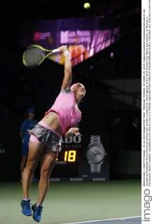 MOSCOW, RUSSIA. OCTOBER 24, 2015. Russia s Svetlana Kuznetsova services to her compatriot Anastasia Pavlyuchenkova during their women s single final match against at the 2015 Kremlin Cup tennis tournament, at Moscow s Olympiysky Sports Complex. Kuznetsova won with 6-2 and 6-1. Mikhail Japaridze TASS  TS01081F