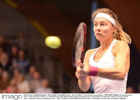 Oct. 24, 2015 - Luxembourg, Luxembourg - STEFANIE VOEGELE of Switzerland in action in her semifinal match v. M. Barthel at the BGL BNP Paribas Luxembourg Open tennis tournament on Saturday October 24 2015 Tennis 2015 - BGL BNP Paribas Luxembourg Open - Day 6 - ZUMAl132