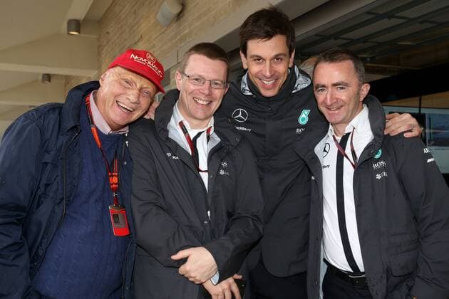 Motorsports: FIA Formula One World Championship WM Weltmeisterschaft 2015, Grand Prix of United States, Niki Lauda (AUT, Mercedes AMG Petronas F1 Team), Andy Cowell (Mercedes AMG Petronas F1 Team), Toto Wolff (AUT, Mercedes AMG Petronas Formula One Team), Paddy Lowe (GBR, Mercedes AMG Petronas Formula One Team), xHOCHxZWEIx