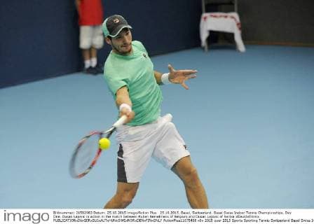 25.10.2015. Basel, Switzerland. Basel Swiss Indoor Tennis Championships. Day One. Dusan Lajovic in action in the match between Ruben Bemelmans of Belgium and Dusan Lajovic of Serbia xDavidxEmmx  ActionPlus11675468