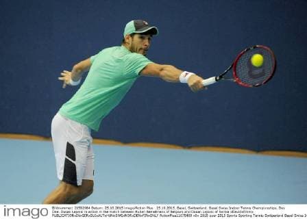 25.10.2015. Basel, Switzerland. Basel Swiss Indoor Tennis Championships. Day One. Dusan Lajovic in action in the match between Ruben Bemelmans of Belgium and Dusan Lajovic of Serbia xDavidxEmmx  ActionPlus11675469