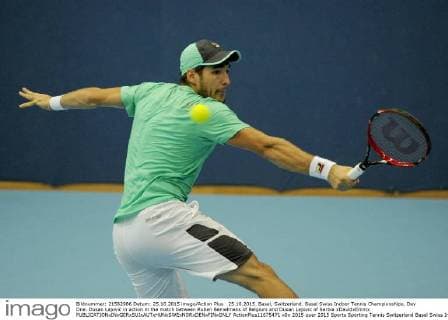 25.10.2015. Basel, Switzerland. Basel Swiss Indoor Tennis Championships. Day One. Dusan Lajovic in action in the match between Ruben Bemelmans of Belgium and Dusan Lajovic of Serbia xDavidxEmmx  ActionPlus11675471