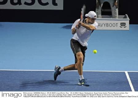 25.10.2015. Basel, Switzerland. Basel Swiss Indoor Tennis Championships. Day One. Benjamin Becker in action in the match between Robin Haase of the Netherlands and Benjamin Becker of Germany xDavidxEmmx  ActionPlus11675480
