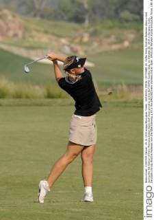GURGAON, INDIA - OCTOBER 25: Golfer Emily Kristine Pedersen plays a shot during the 9th Edition of Hero Womens Indian Open Golf Championship at the DLF Golf & Country Club, on October 25, 2015 in Gurgaon, India. Denmark s Emily Kristine Pedersen won the title following a 73 in the $400,000 Hero Womens Indian Open. (Photo by Parveen Kumar Hindustan Times ) 9th Edition Of Hero Womens Indian Open Golf Championship