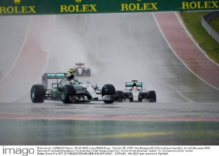 October 25, 2015: Nico Rosberg 06 (left) and Lewis Hamilton 44 with Mercedes AMG Petronas F1 at qualifying session Formula One United States Grand Prix, Circuit of the Americas. Austin, TX. Formula One 2015: United States Grand Prix OCT 25 - ZUMAc04_