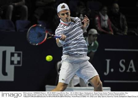 25.10.2015. Basel, Switzerland. Basel Swiss Indoor Tennis Championships. Day One. Denis Kudla in action in the match between Denis Kudla of the United States of America and Adrian Mannarino of France xDavidxEmmx  ActionPlus11675802