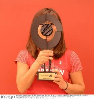 Oct. 25, 2015 - Luxembourg - MISAKI DOI of Japan poses with her trophy after winning the BGL BNP Paribas Luxembourg Open tennis tournament. Tennis 2015 - Luxembourg Open - Doi Wins Final  - ZUMA