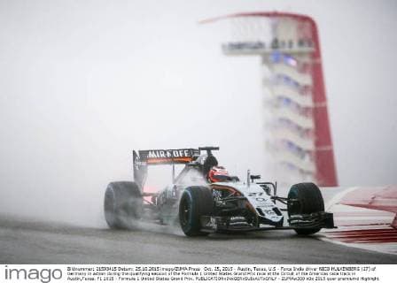 Oct. 25, 2015 - Austin, Texas, U.S - Force India driver NICO HULKENBERG (27) of Germany in action during the qualifying session of the Formula 1 United States Grand Prix race at the Circuit of the Americas race track in Austin,Texas. F1 2015 - Formula 1 United States Grand Prix. - ZUMAw300