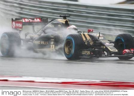 Oct. 25, 2015 - Austin, Texas, U.S - Lotus driver ROMAIN GROSJEAN (8) of France in action during the qualifying session of the Formula 1 United States Grand Prix race at the Circuit of the Americas race track in Austin,Texas. F1 2015 - Formula 1 United States Grand Prix. - ZUMAw300