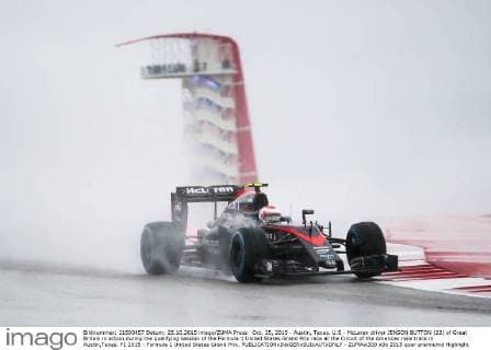 Oct. 25, 2015 - Austin, Texas, U.S - McLaren driver JENSON BUTTON (22) of Great Britain in action during the qualifying session of the Formula 1 United States Grand Prix race at the Circuit of the Americas race track in Austin,Texas. F1 2015 - Formula 1 United States Grand Prix. - ZUMAw300