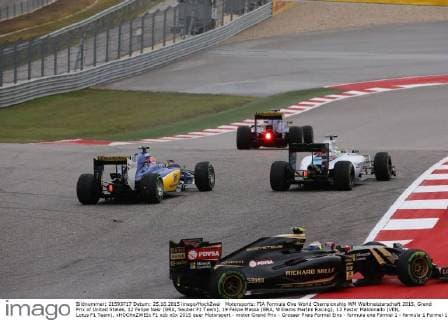 Motorsports: FIA Formula One World Championship WM Weltmeisterschaft 2015, Grand Prix of United States, 12 Felipe Nasr (BRA, Sauber F1 Team), 19 Felipe Massa (BRA, Williams Martini Racing), 13 Pastor Maldonado (VEN, Lotus F1 Team), xHOCHxZWEIx