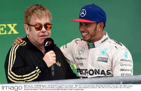 Elton John, Lewis Hamilton; Mercedes Grand Prix, formula 1 GP, USA in Austin Circuit of The Americas, 25.10.2015 Photo:mspb Jerry Andre Elton John, Lewis Hamilton; formula 1 GP, USA