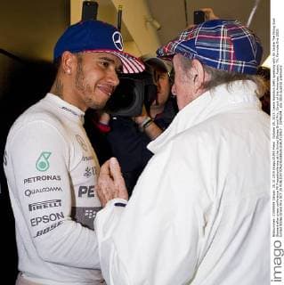 October 25, 2015: Lewis Hamilton (left) speaking with Sir Jackie The Flying Scot Stewart after press conference PK Pressekonferenz at the United States Grand Prix, Circuit of the Americas. Austin, TX. Formula One 2015: United States Grand Prix OCT 25 - ZUMAc04_