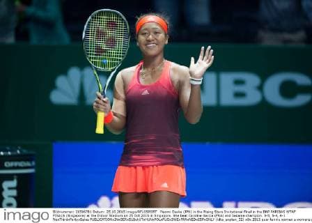 Naomi Osaka (JPN) in the Rising Stars Invitational Final in the BNP PARIBAS WTAF FINALS (Singapore) at the Indoor Stadium on 25 Oct 2015 in Singapore. She beat Caroline Garcia (FRA) and became champion. 3-5, 5-4, 4-1 NoxThirdxPartyxSales  (ldta_snpten_32)