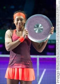 Naomi Osaka (JPN) in the Rising Stars Invitational Final in the BNP PARIBAS WTAF FINALS (Singapore) at the Indoor Stadium on 25 Oct 2015 in Singapore. She beat Caroline Garcia (FRA) and became champion. 3-5, 5-4, 4-1 NoxThirdxPartyxSales  (ldta_snpten_34)