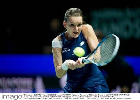 Agnieszka Radwanska (POL) in the Singles in the BNP PARIBAS WTAF FINALS (Singapore) at the Indoor Stadium on 25 Oct 2015 in Singapore. She lost to Maria Sharapova (RUS). NoxThirdxPartyxSales  (ldta_snpten_47)