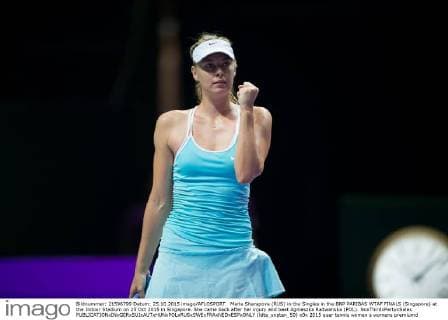 Maria Sharapova (RUS) in the Singles in the BNP PARIBAS WTAF FINALS (Singapore) at the Indoor Stadium on 25 Oct 2015 in Singapore. She came back after her injury and beat Agnieszka Radwanska (POL). NoxThirdxPartyxSales  (ldta_snpten_50)
