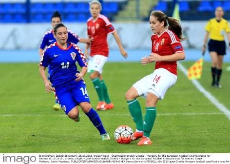 Qualification match Croatia - Hungary for the European Football Championship for women 25.10.2015., Croatia, Osijek - Qualification match Croatia - Hungary for the European Football Championship for women. Ivana Maltasic, Evelin Mosdoczi.  DavorxJavorovic PIXSELL