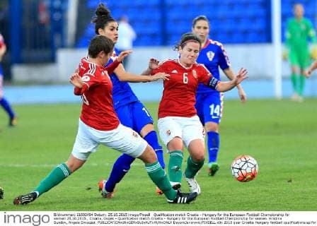 Qualification match Croatia - Hungary for the European Football Championship for women 25.10.2015., Croatia, Osijek - Qualification match Croatia - Hungary for the European Football Championship for women. Kristina Sundov, Angela Smuczer.  DavorxJavorovic PIXSELL