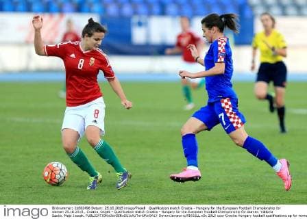 Qualification match Croatia - Hungary for the European Football Championship for women 25.10.2015., Croatia, Osijek - Qualification match Croatia - Hungary for the European Football Championship for women. Viktoria Szabo, Maja Joscak.  DavorxJavorovic PIXSELL
