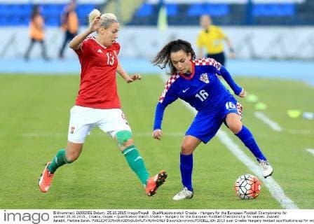 Qualification match Croatia - Hungary for the European Football Championship for women 25.10.2015., Croatia, Osijek - Qualification match Croatia - Hungary for the European Football Championship for women. Zsanett Jakabfi, Martina Salek.  DavorxJavorovic PIXSELL