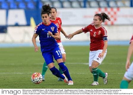 Qualification match Croatia - Hungary for the European Football Championship for women 25.10.2015., Croatia, Osijek - Qualification match Croatia - Hungary for the European Football Championship for women. Kristina Sundov, Angela Smuczer.  DavorxJavorovic PIXSELL